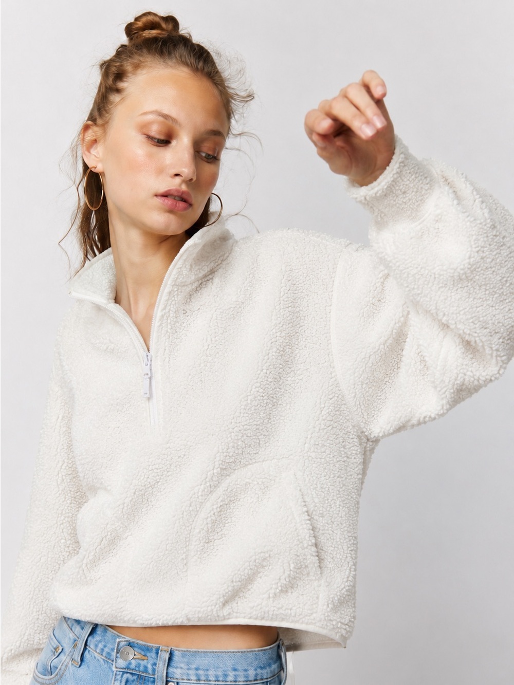 Old Navy Cloud 94 Sherpa Quarter Zip Pullover White Cozy Fleece Medium